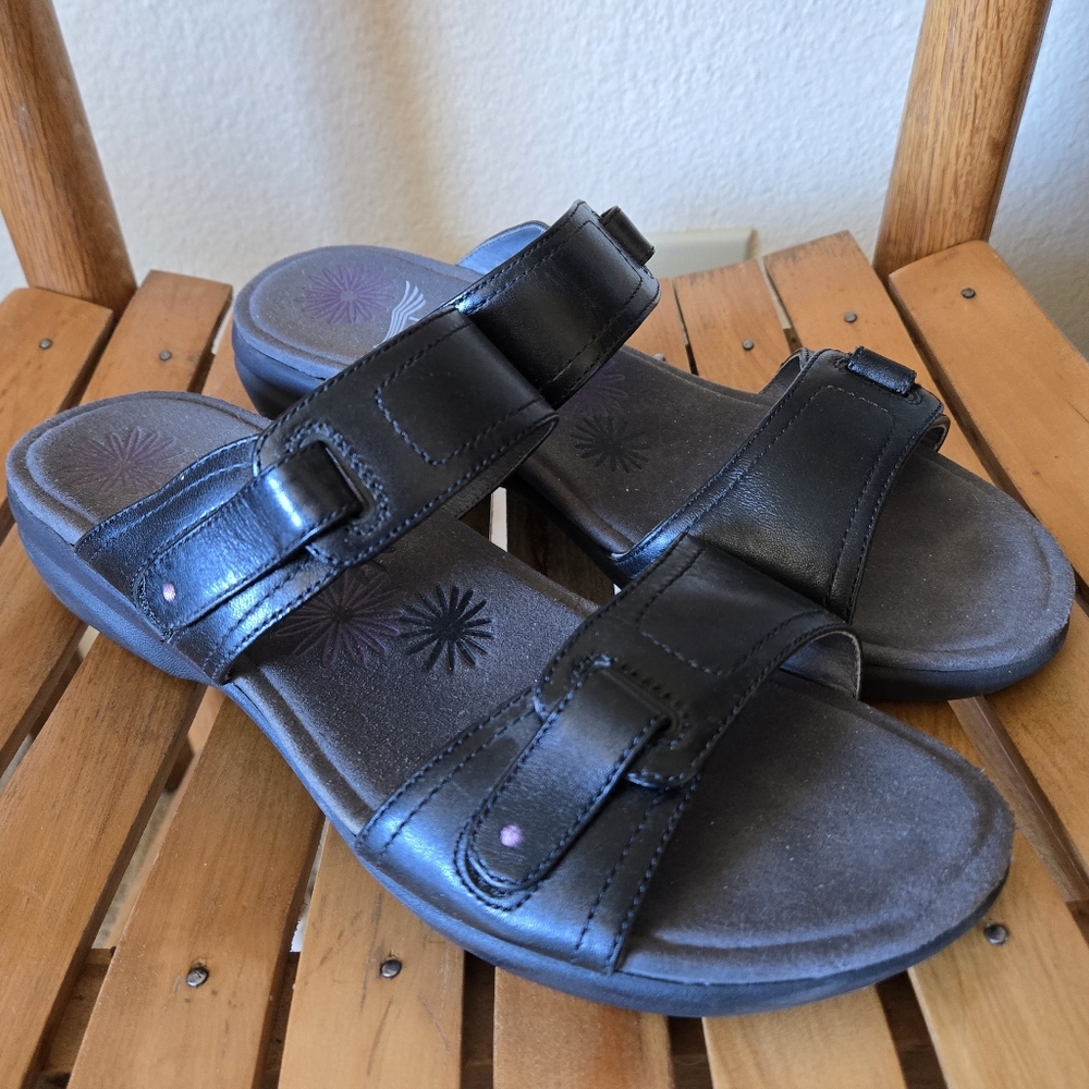 Dansko Black Leather Slide Sandals - Adjustable Straps